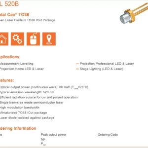 520nm 80mW PL520B 3.8mm绿光激光二极管